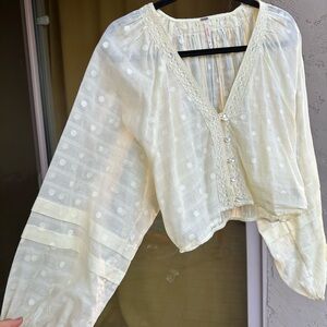 Free People Yellow Long Puff Sleeve Crop Blouse